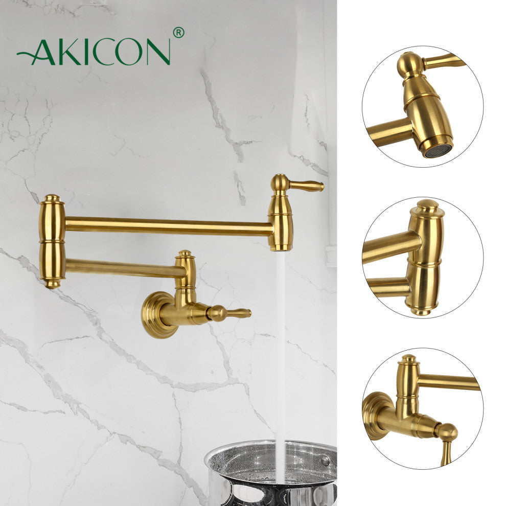 Copper Pot Filler Kitchen Faucet Wall-Mounted, Brushed Gold