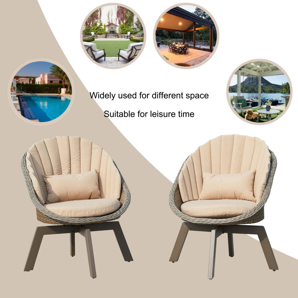 2 Pieces Patio Furniture Sets Outdoor Rotatable Chair Rattan Chair Set, Grey