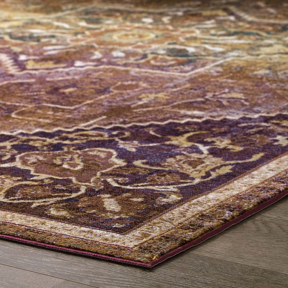Transitional Distressed Vintage Floral Persian Medallion 8x10 Area Rug