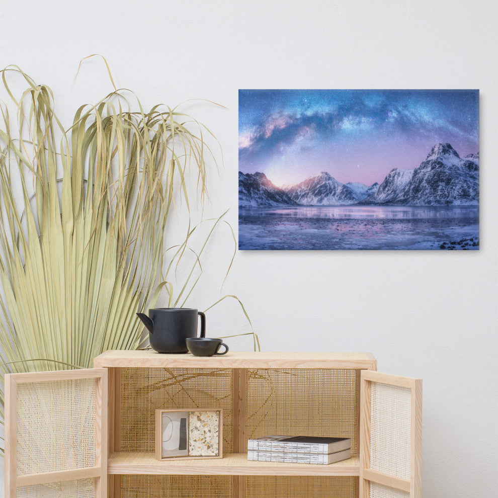 Milky Way Lofoten Islands, Norway Landscape Photo Canvas Wall Art Prints, 24" X 36"