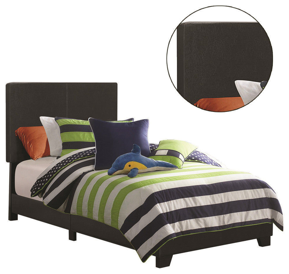 Leatherette Upholstered Bed, Twin Size, Black