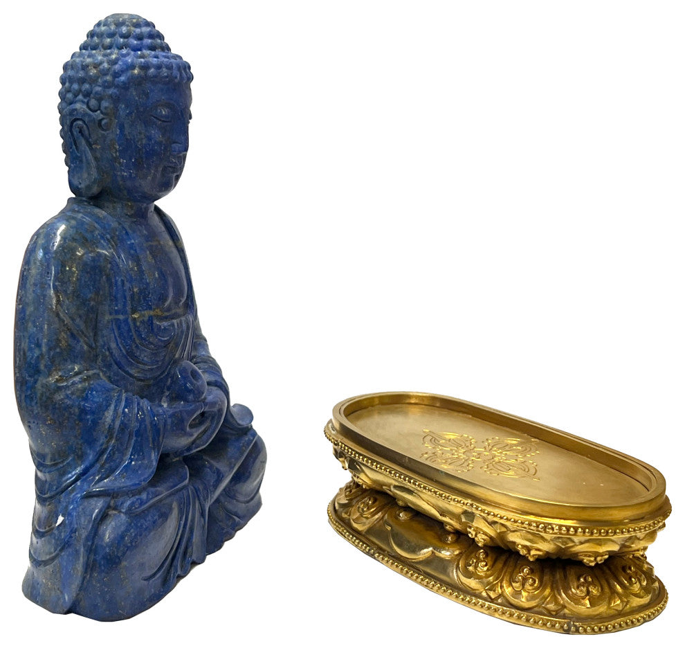 Oriental Blue Gem Stone Carved Sitting Meditation Buddha Statue Hws2553