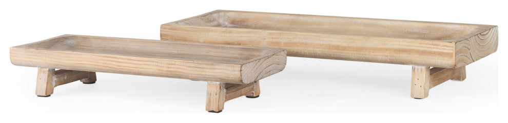 Carver Set of 2 Rectangular White Washed Wood Trays