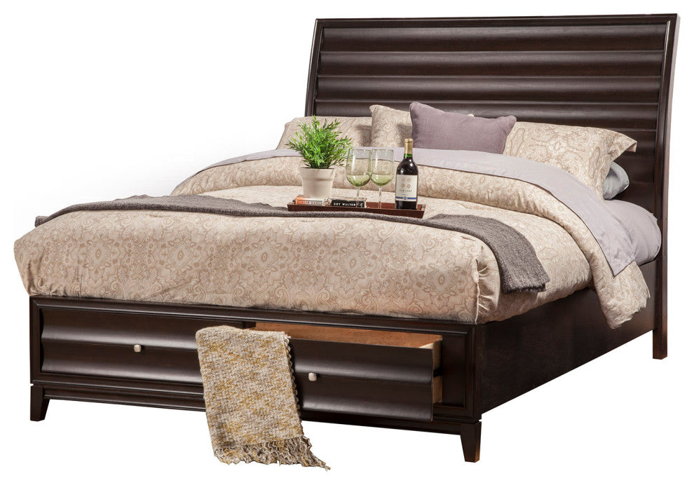 Alpine Furniture Legacy Queen Storage Bed with 2 Drawers, Black Cherry
