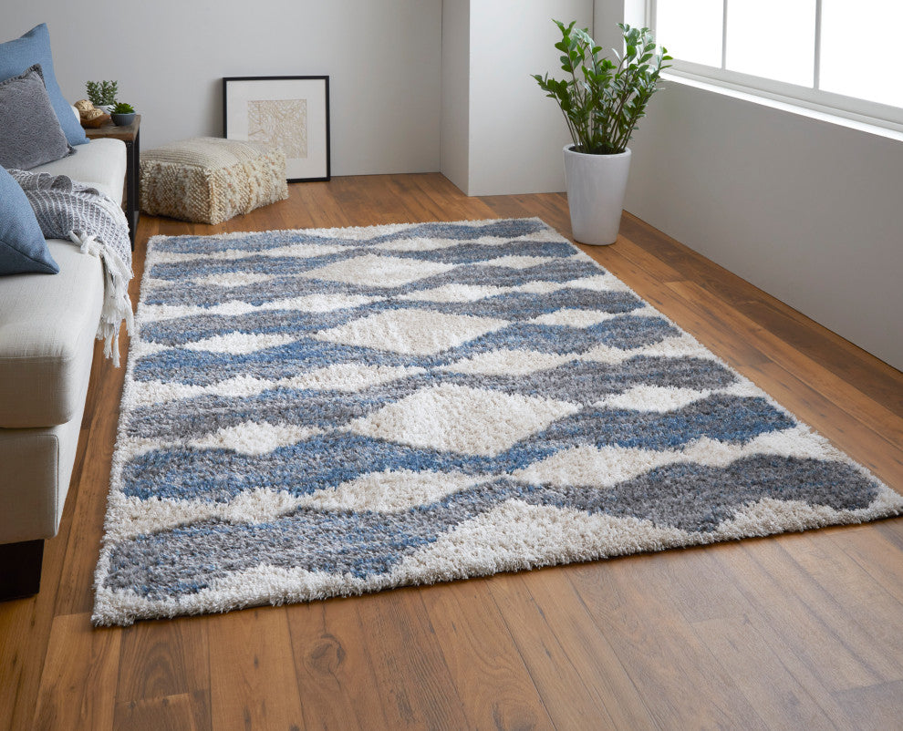 Weave & Wander Caide Contemporary Rug, Blue/Gray, 9'x12'