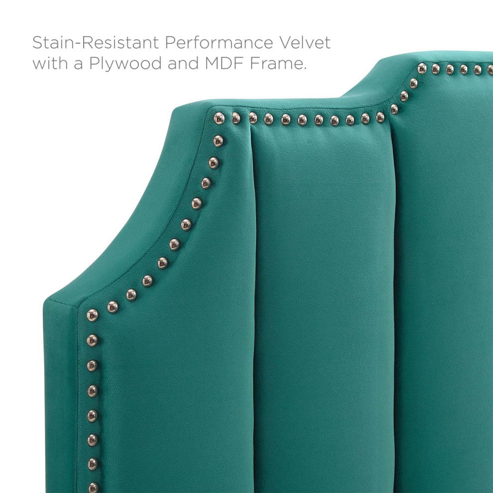 Headboard, Full Queen Size, Velvet, Teal Blue, Modern Contemporary, Bedroom