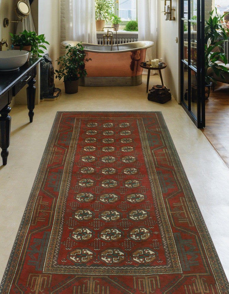 Fine Vintage Distressed Kwasi Red/Charcoal Runner, 4'0 x 8'5