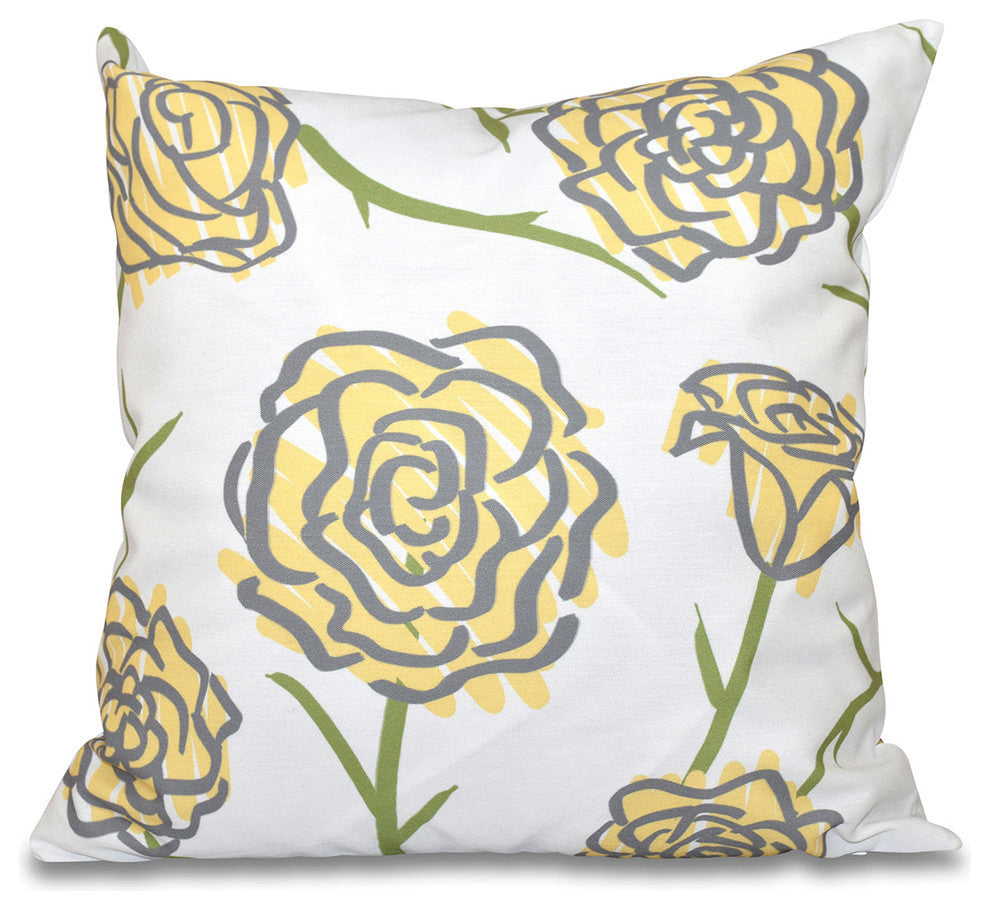 Spring Floral 1, Floral Print Pillow, Yellow, 20"x20"