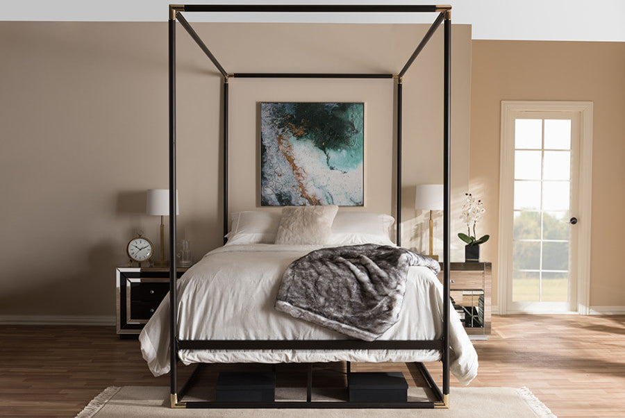 Eva Black Finished Metal Canopy Queen Bed