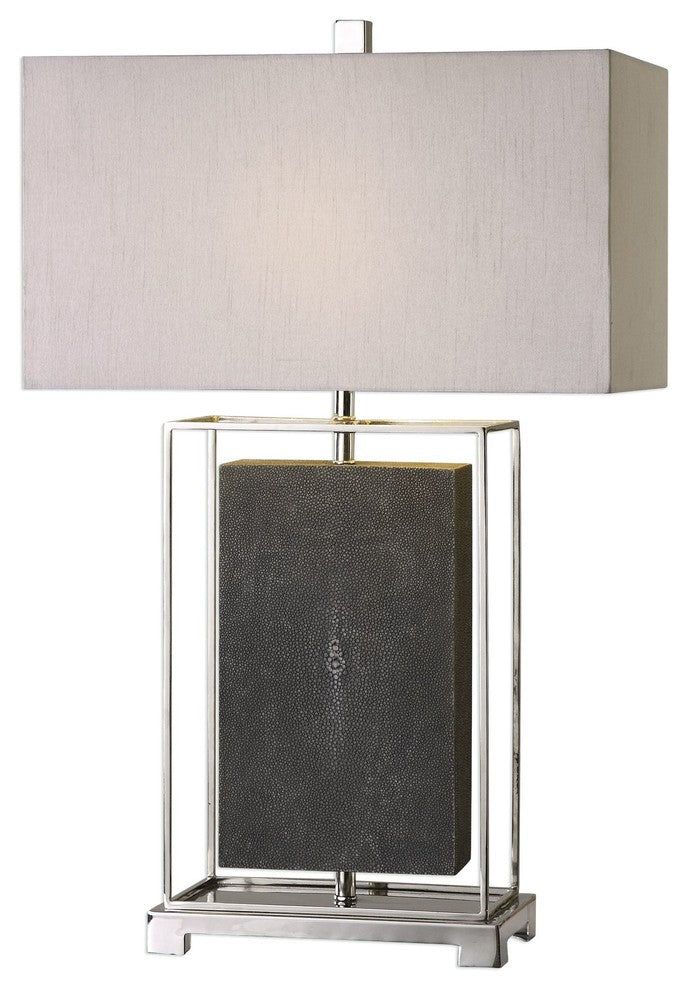 Elegant Gray Rectangles Table Lamp, Open