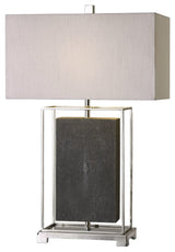 Elegant Gray Rectangles Table Lamp, Open