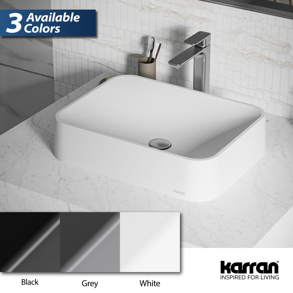 Karran Sea Crest SQS200 Quartz 22" Bathroom Vessel Sink, White