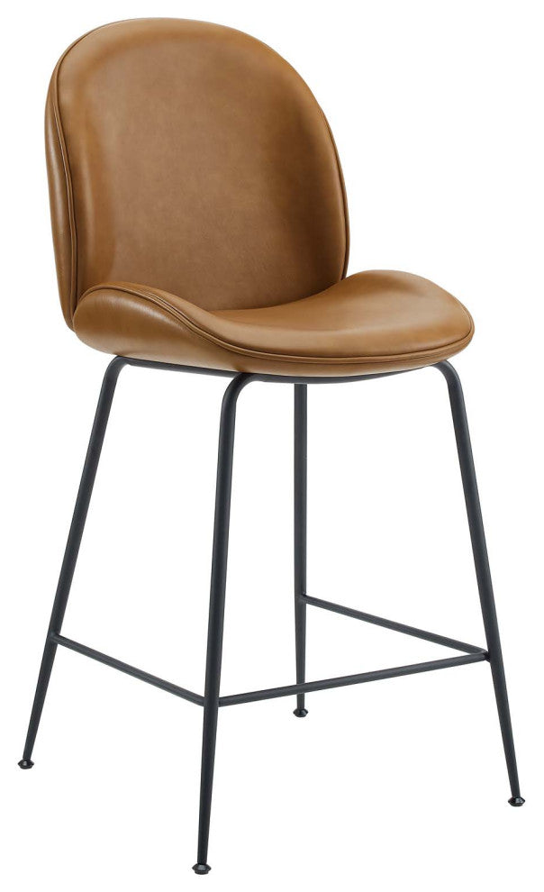 Scoop Black Powder Coated Steel Leg Vegan Leather Counter Stool, Tan