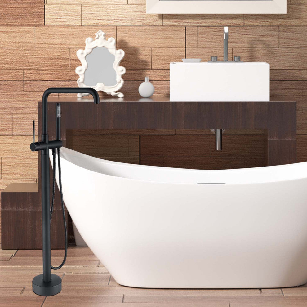 Givingtree Freestanding Single Handle Floor Mounted Tub Faucet, Matte Black