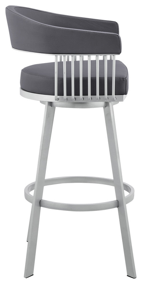 Chelsea 29" Slate Grey Faux Leather and Silver Metal Bar Stool