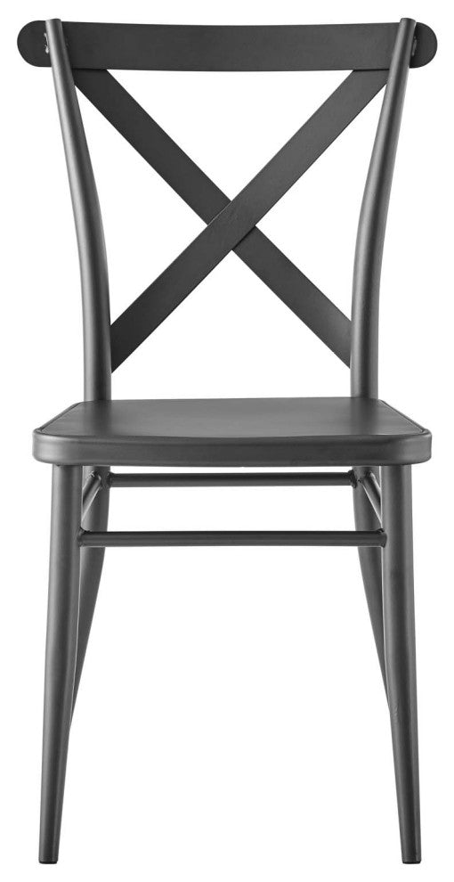 Side Dining Chair, Set of 2, Metal, Gunmetal Silver, Modern, Bistro Restaurant