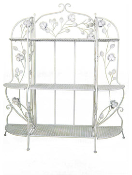 HomeRoots Antiqued White Floral 3 Shelf Bakers Rack