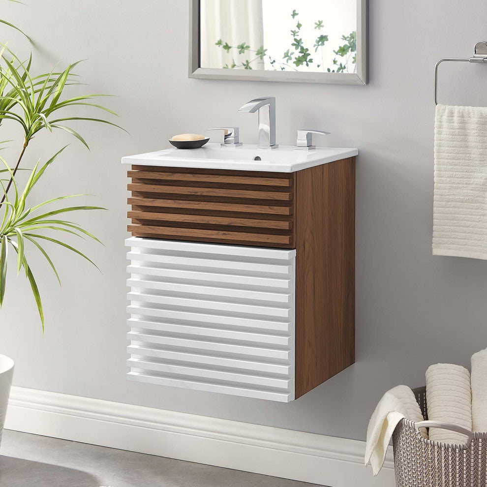 Render 18" Wall-Mount Bathroom Vanity, White Walnut White