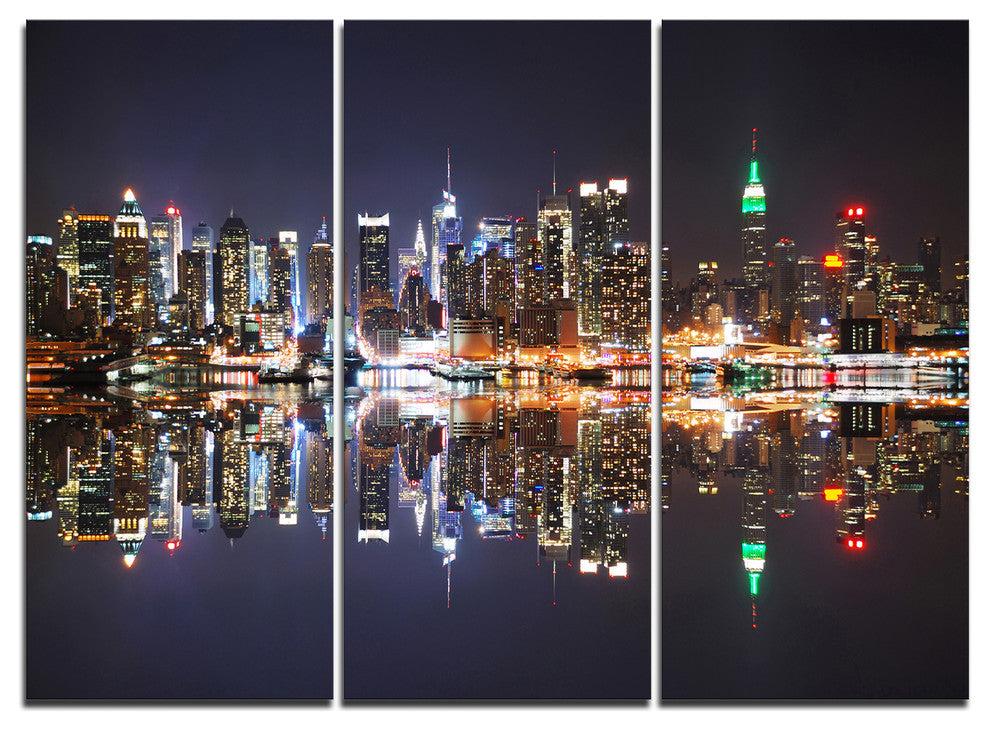 "New York City Skyscrapers in Blue Shade" Metal Wall Art, 3 Panels, 36"x28"