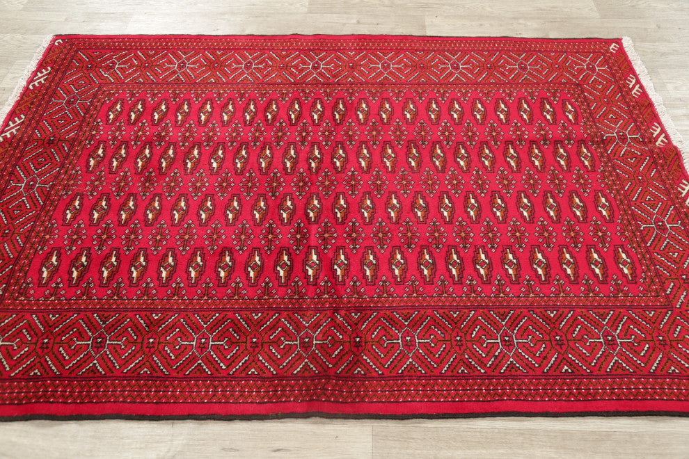 Consigned, Traditional Pakistani Hand-Knotted Vintage-Style Area Rug, Red, 4x6