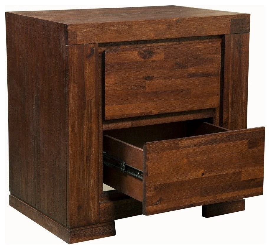 2 Drawer Wooden Nightstand In Brown