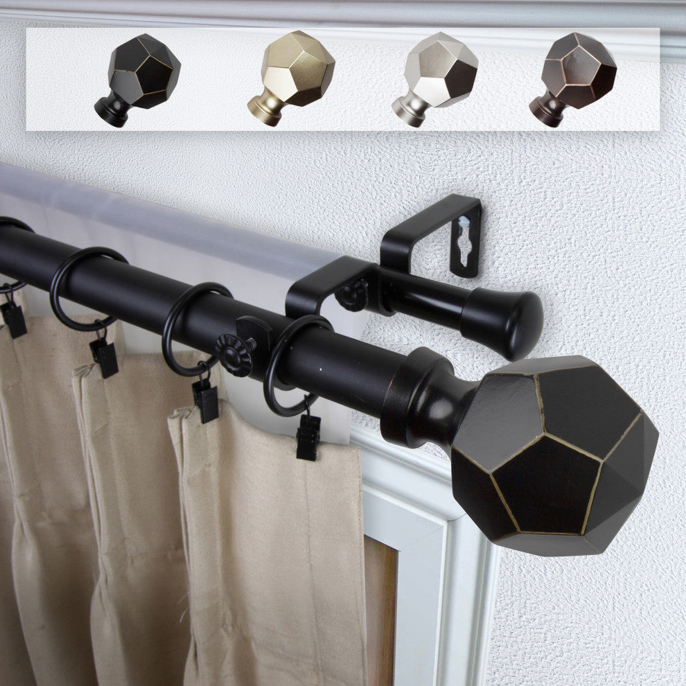 Theobald 1" Double Curtain Rod, Black, 120-170"
