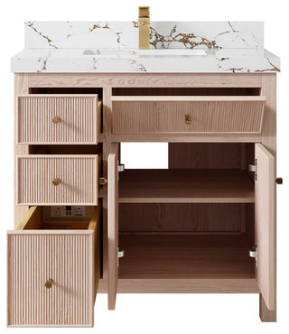 Sonoma Oak 36" Center Sink Bath Vanity With 2" Viola Gold