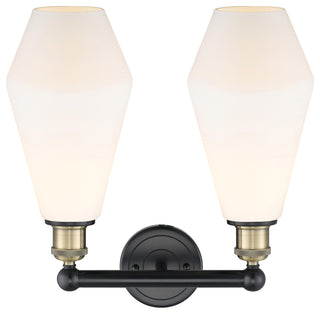 Cindyrella-2 Lt 16"Bath Vanity Lt-Black Antique Brass -Cased Matte White Shade