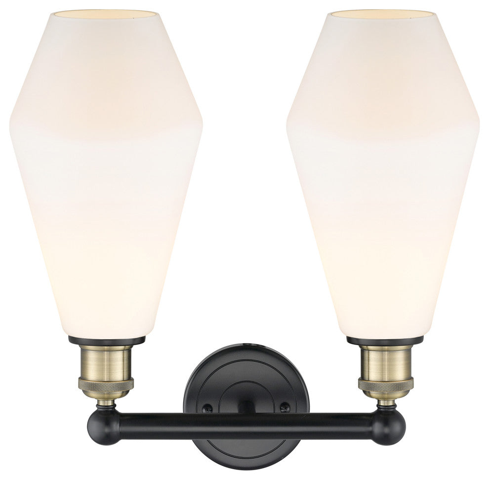 Cindyrella-2 Lt 16"Bath Vanity Lt-Black Antique Brass -Cased Matte White Shade