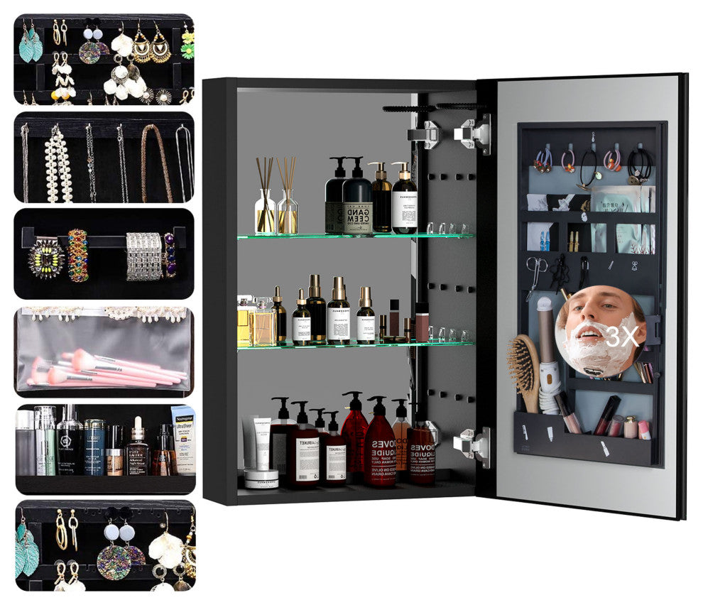 30" Aluminum Surface Mount 2-door Medicine Cabinet with Mirror and LED Lighted