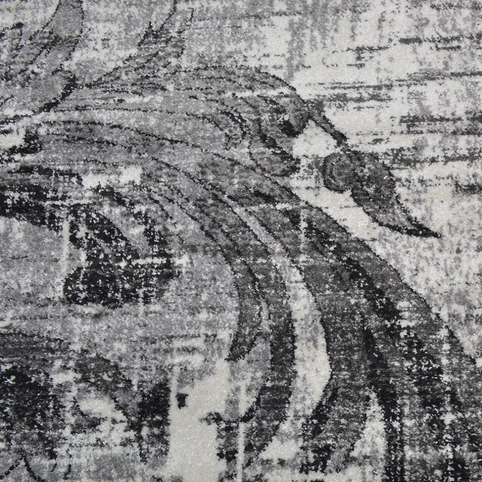 MACHINE MADE HEATSET POLYPROPYLENE AREA RUGS -Silver Color,Floral Design, [Rectangle] 5'x8'