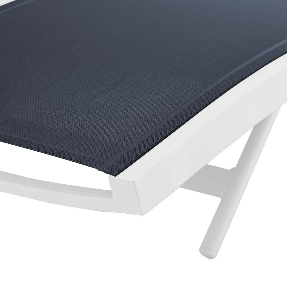 Lounge Chair Chaise, Set of 4, Aluminum, Metal, White Blue Navy, Modern, Outdoor