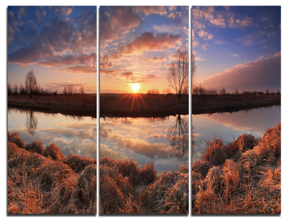 "Sunrise Above Spring River" Photo Canvas Art Print, 3 Panels, 36"x28"