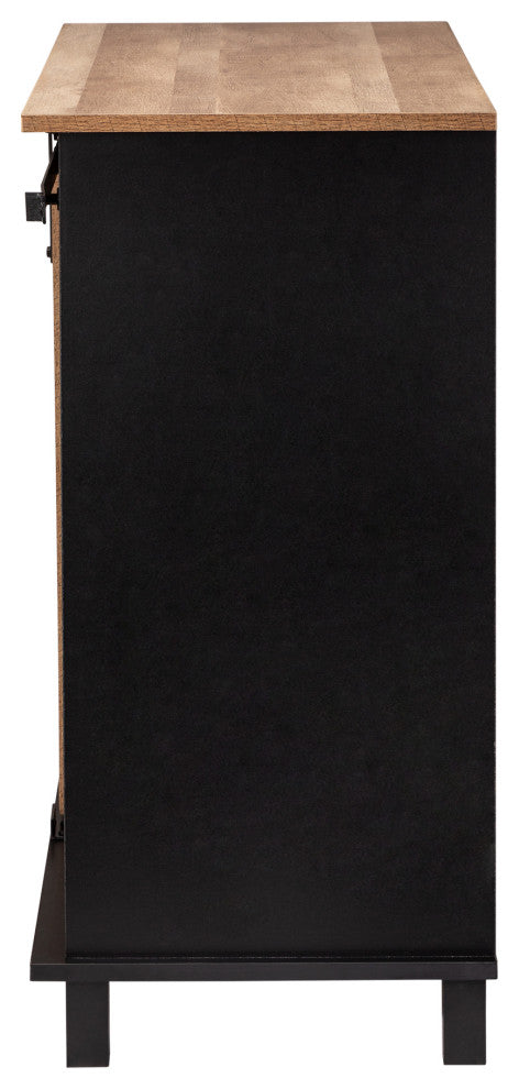 32.30" Modern Industrial Black Wine Sideboard With Natural Top and Sliding Door