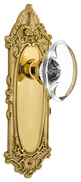 Single Victorian Plate With Oval Clear Crystal Knob, Polished Brass