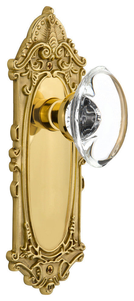 Single Victorian Plate With Oval Clear Crystal Knob, Polished Brass