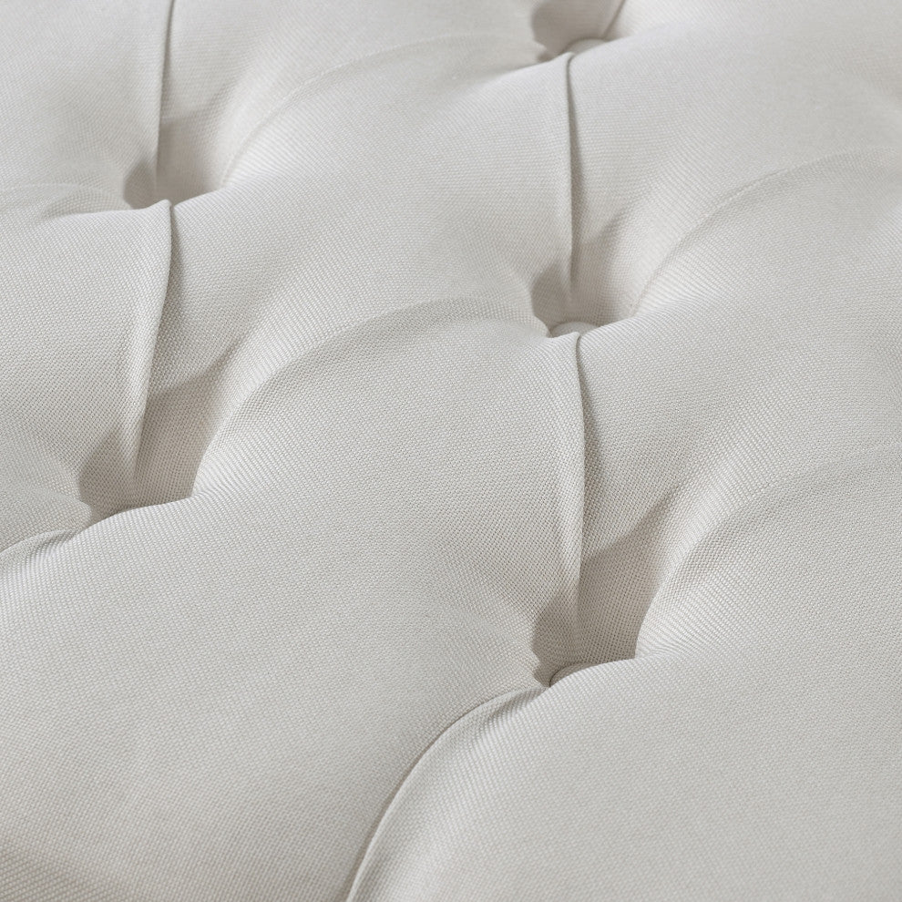 Diana Linen Button Tufted Silver Nailhead Trim X-Leg Bench, Cream White