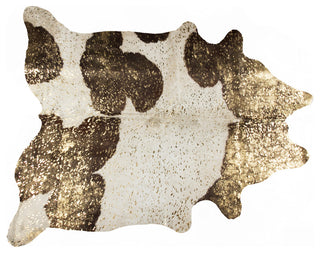 5'x7' Scotland Cowhide Rug, Chocolate/White/Gold