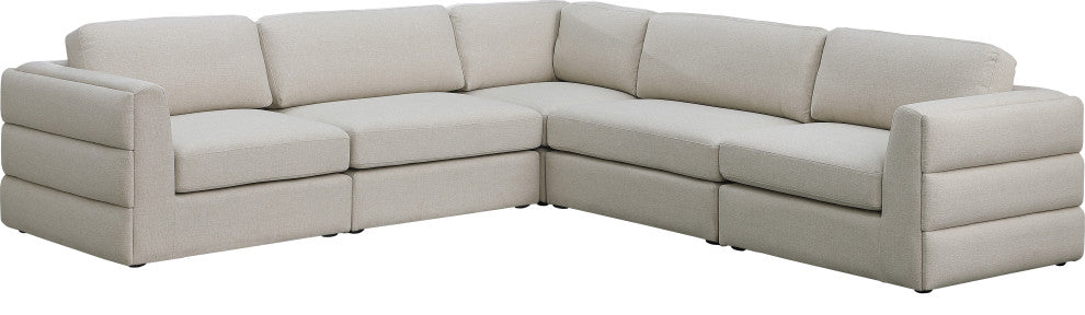 Beckham Linen Textured Fabric 5-Piece Modular L-Shaped Sectional, Beige