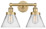 Edison Large Cone 2-Light 17" Vanity Light, Brushed Brass Finish, Clear Shade