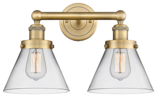 Edison Large Cone 2-Light 17" Vanity Light, Brushed Brass Finish, Clear Shade