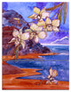 "White Orchid With Sea" Glossy Metal Wall Art, 3 Panels, 28"x36"