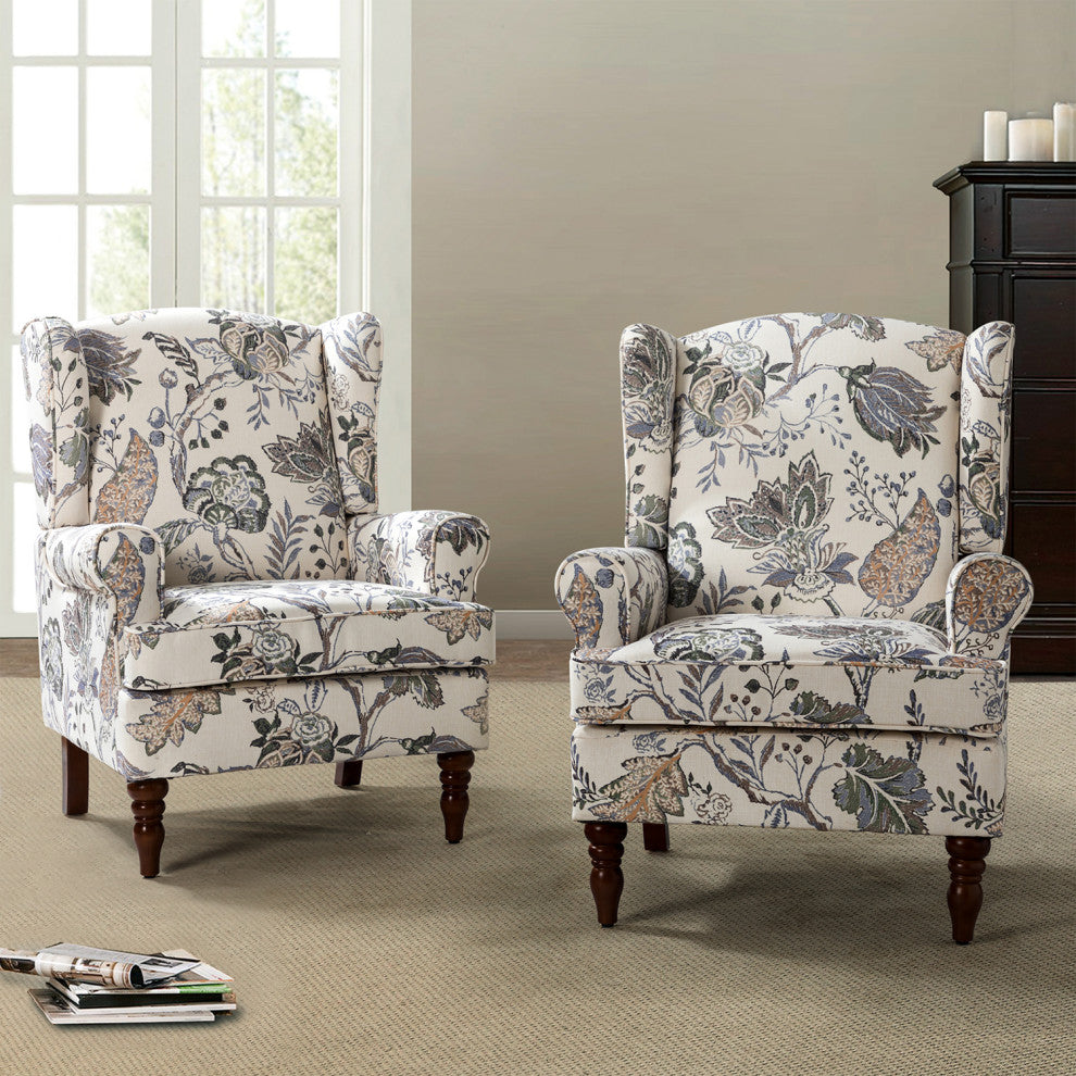 Wooden Upholstered Armchair, Set of 2, Green