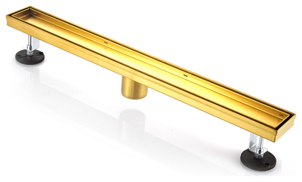 Stainless Steel Rectangular Linear Shower Floor Drain, Gold, 24"