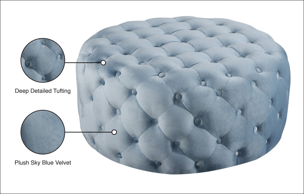 Addison Velvet Upholstered Ottoman/Bench, Sky Blue