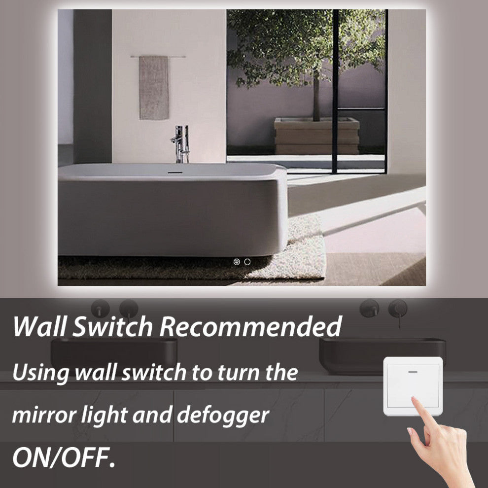 Backlit 3-Color LED Mirror for Bathroom, Anti-Fog Dimmable, 48x36