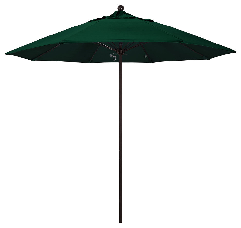 9' Bronze Push Lift Fiberglass Rib Aluminum Umbrella, Olefin, Hunter Green
