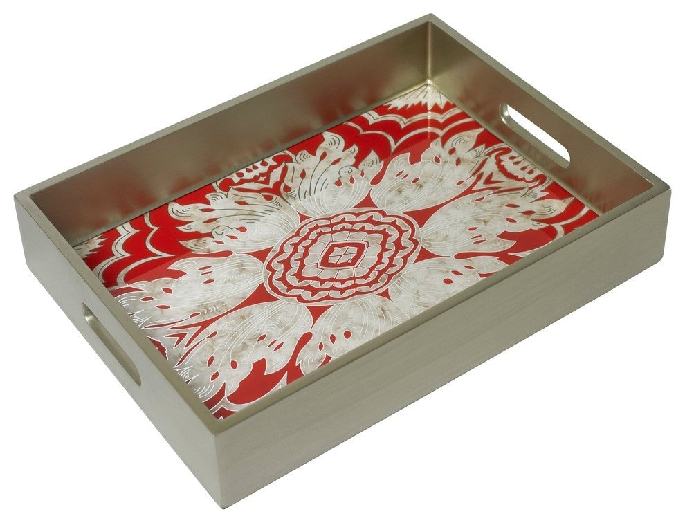 Reverse Painted Mirror Tray-Medium- Tomato