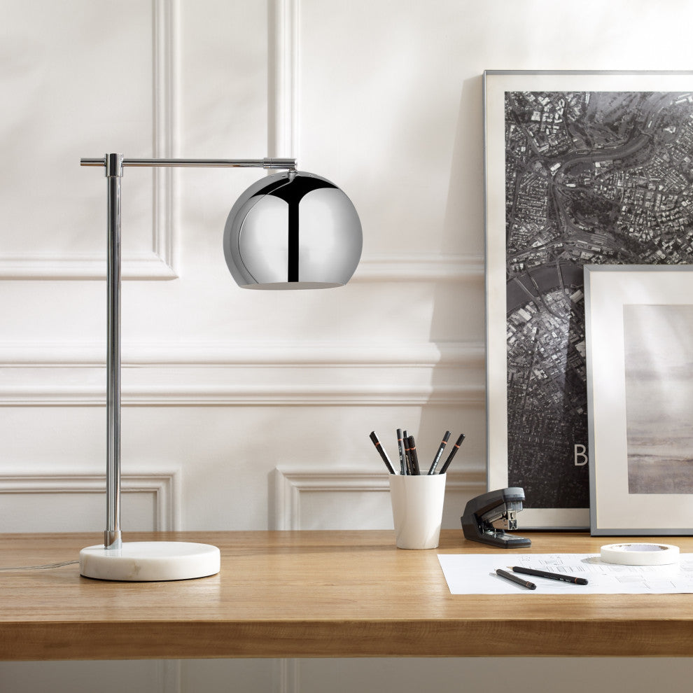 Inspired Home Emmalin Table Lamp, Marble Stone Base, Chrome