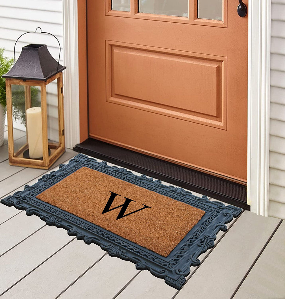 Carson Black/Beige Rubber And Coir 24"x36", Monogrammed Doormat, W
